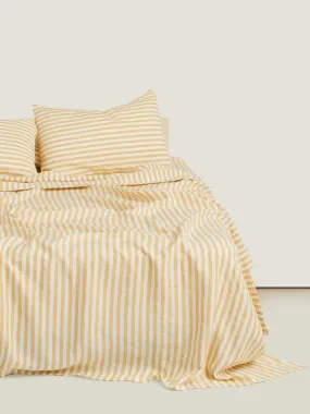 100% Linen Sheet Set in Yellow Stripes