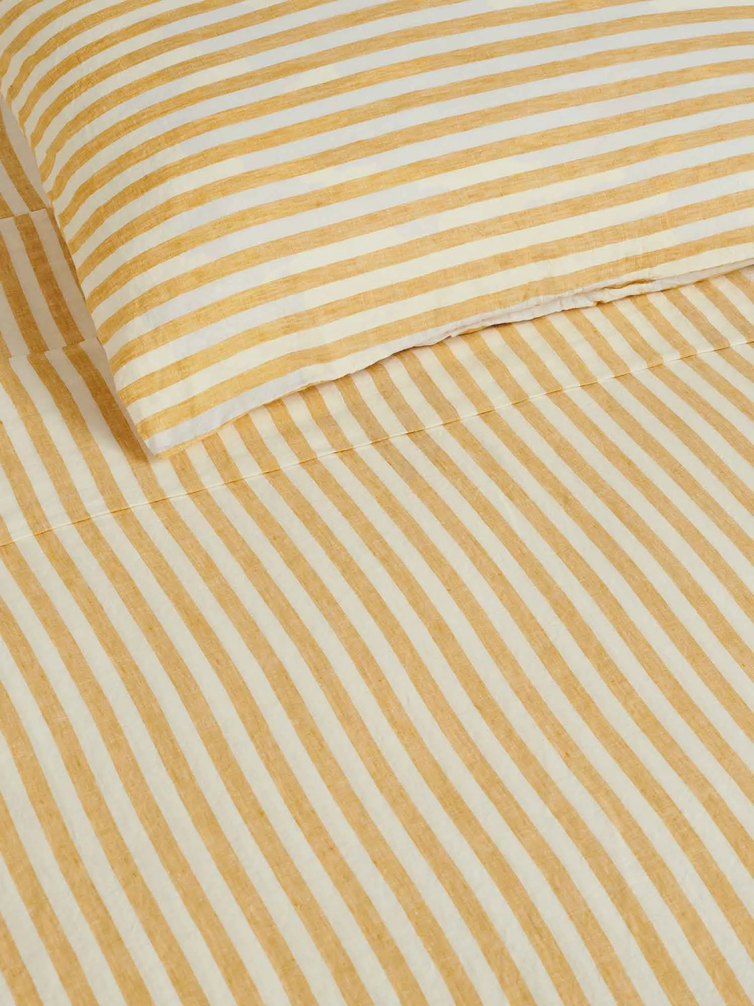 100% Linen Sheet Set in Yellow Stripes