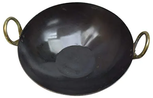 10.5 INCH INDIAN PURE IRON LOHA KADHAI DEEP FRYING PAN KADHAI FOR FRYING, COOKING