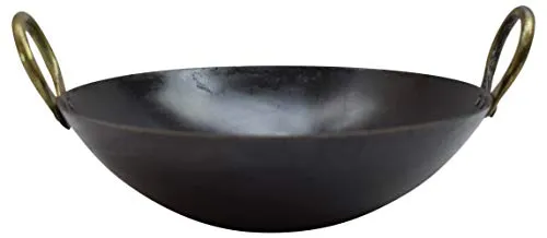 10.5 INCH INDIAN PURE IRON LOHA KADHAI DEEP FRYING PAN KADHAI FOR FRYING, COOKING