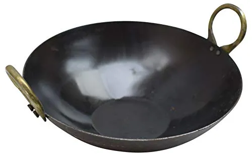 10.5 INCH INDIAN PURE IRON LOHA KADHAI DEEP FRYING PAN KADHAI FOR FRYING, COOKING