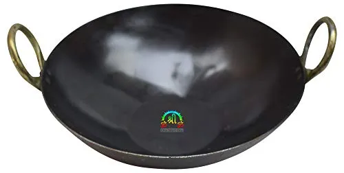 10.5 INCH INDIAN PURE IRON LOHA KADHAI DEEP FRYING PAN KADHAI FOR FRYING, COOKING