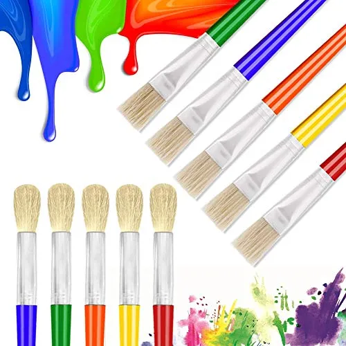 10Pcs Paint Brushes for Kids, Anezus Kids Paint Brushes Toddler Large Chubby Paint Brushes Round and Flat Preschool Paint Brushes for Washable Paint