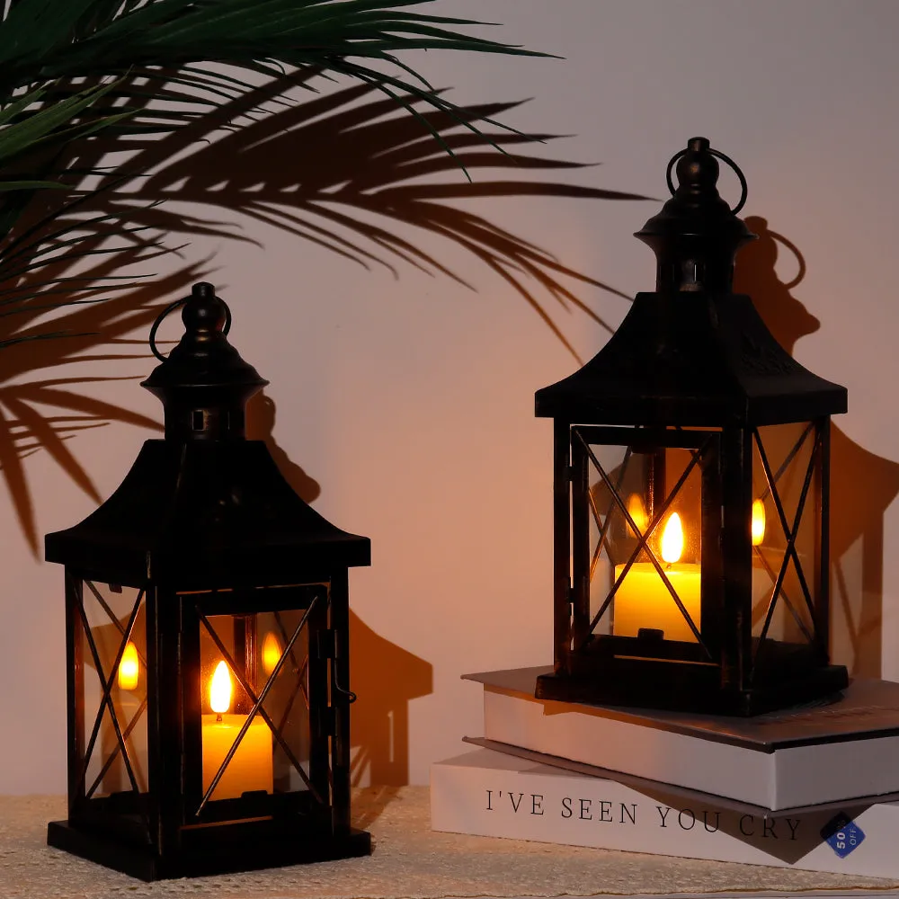 11'' High Metal Decorative Candle Lantern Hanging Candle Holder(Set of 2)