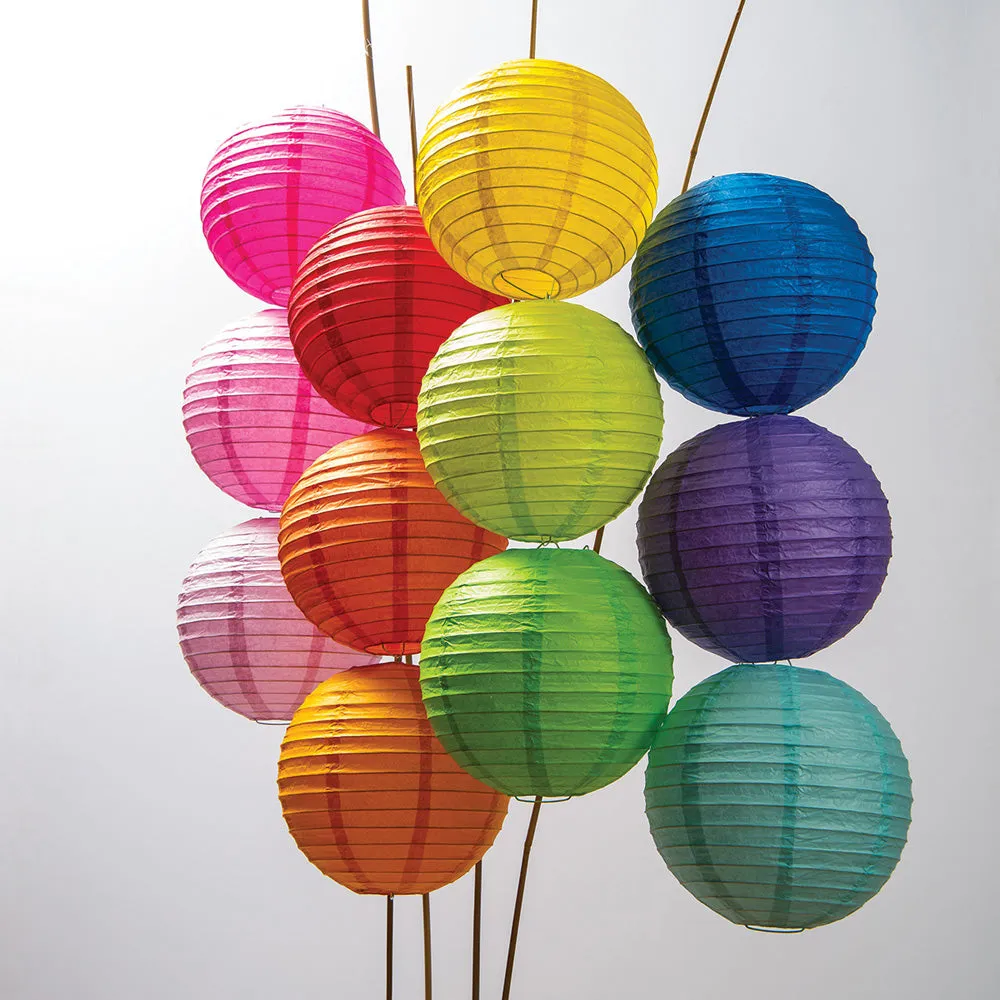 12-Pack of 8 Inch Multicolor Even Ribbing Paper Lanterns Party Pack