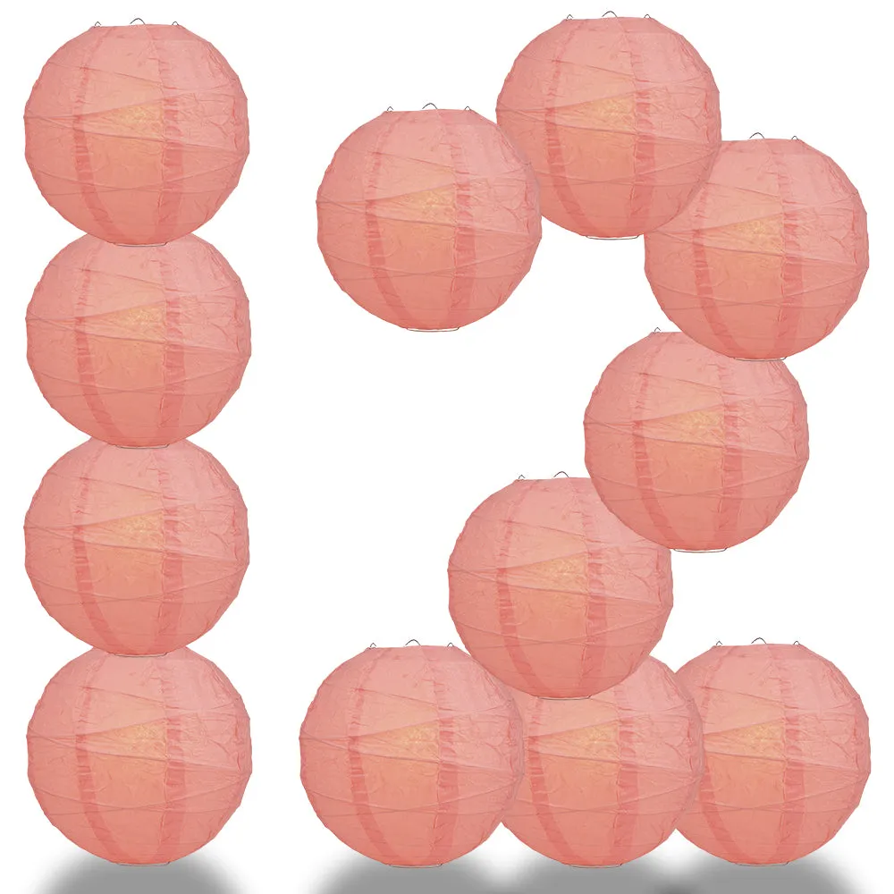 12 PACK |  Roseate / Pink Coral Crisscross Ribbing, Hanging Paper Lantern Combo Set