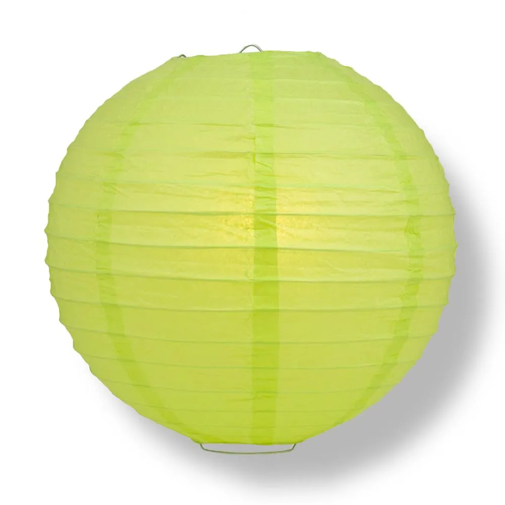 12" Light Lime Green Round Paper Lantern, Even Ribbing, Chinese Hanging Wedding & Party Decoration