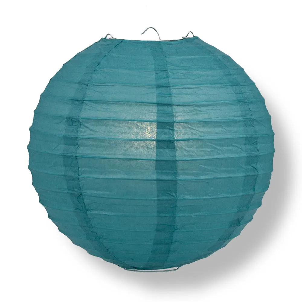 12" Tahiti Teal Round Paper Lantern, Even Ribbing, Chinese Hanging Wedding & Party Decoration