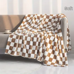 1pc Luxurious Flannel Throw Blanket - Soft, Warm, Cozy, and Plush with Checkerboard Grid Pattern - Perfect for Couch, Bed, Sofa, and All Seasons