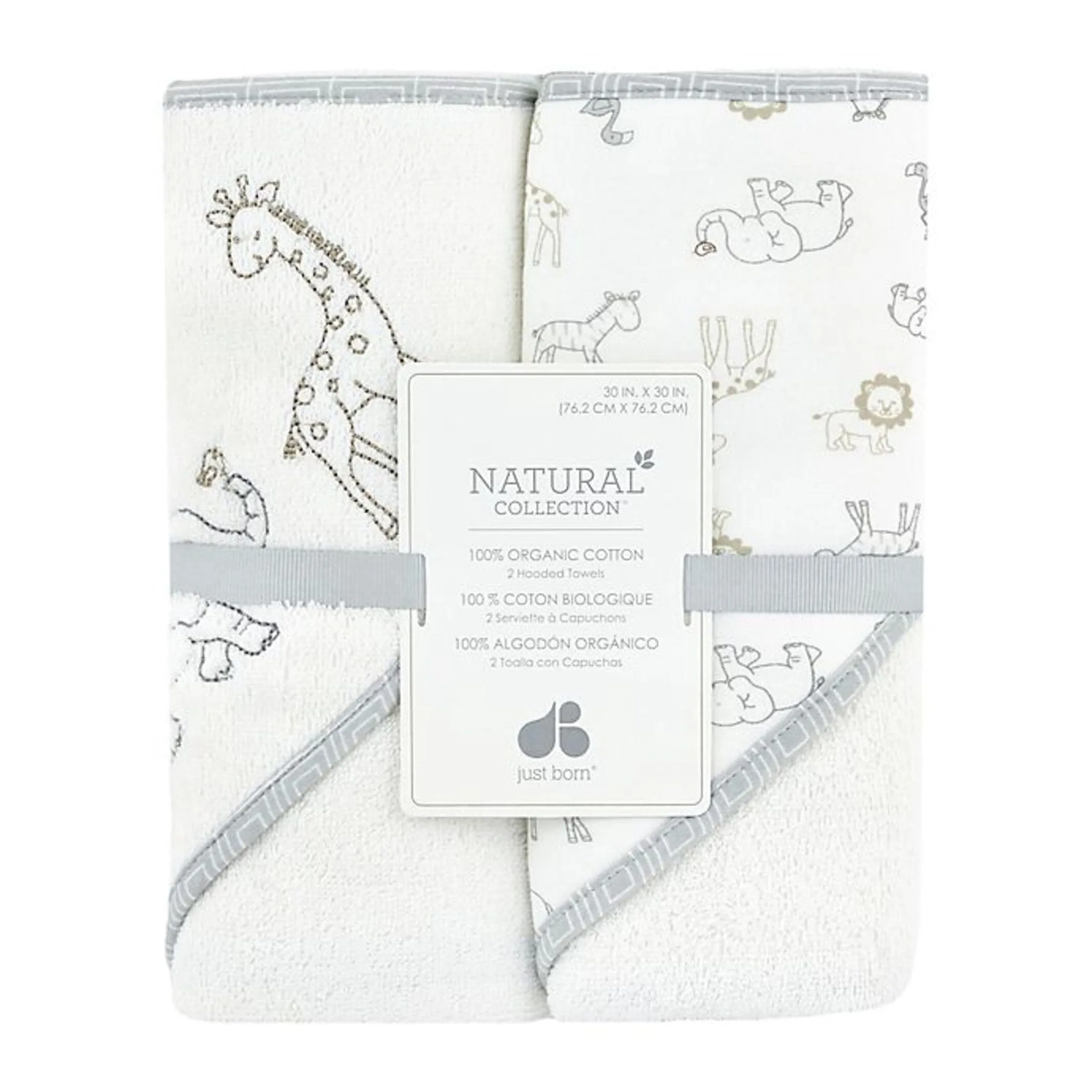 2-Pack Baby Neutral Animal Kingdom Hooded Towel