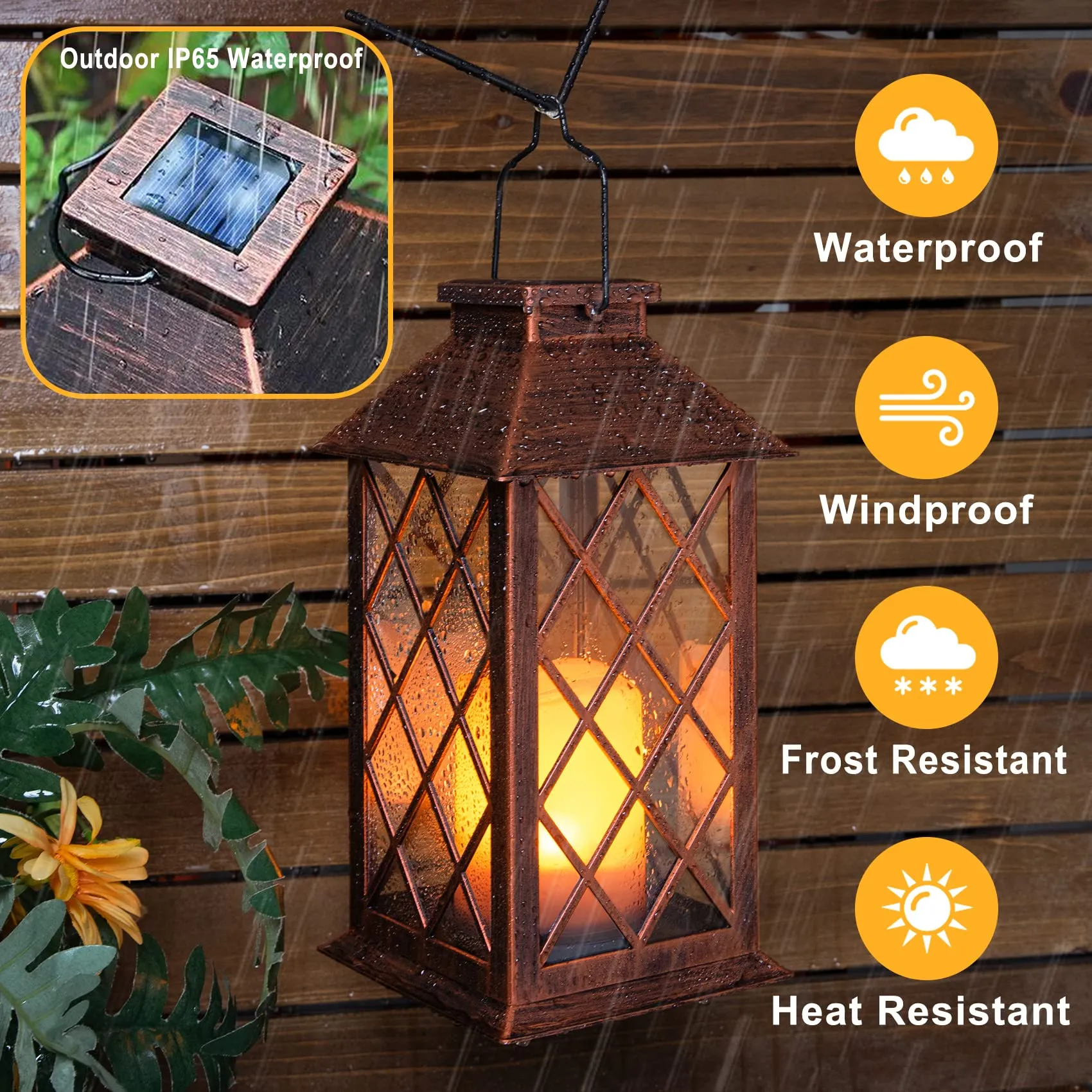 [2 Pack] TAKE ME 14" Solar Lantern Outdoor Garden Hanging Lantern Waterproof LED Flickering Flameless Candle Mission Lights for Table,Outdoor, Christmas Gifts