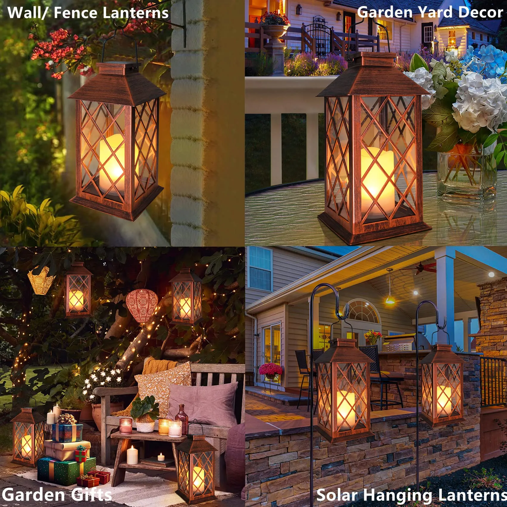 [2 Pack] TAKE ME 14" Solar Lantern Outdoor Garden Hanging Lantern Waterproof LED Flickering Flameless Candle Mission Lights for Table,Outdoor, Christmas Gifts