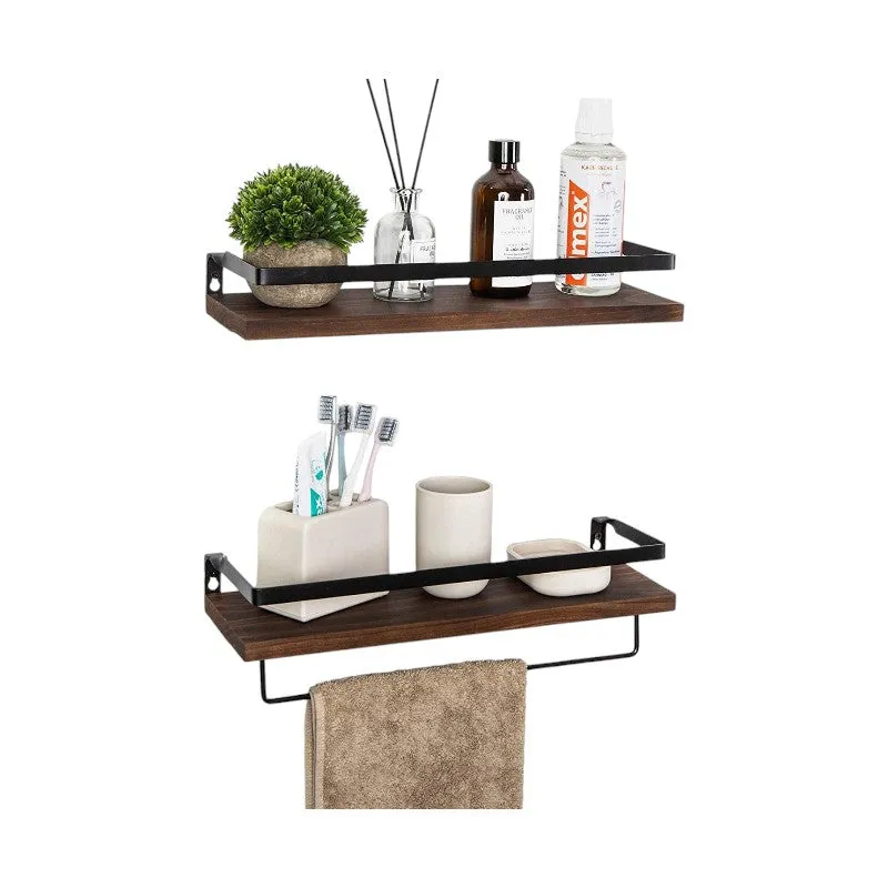 2 Tier Rustic Floating Wall Shelves with Rails