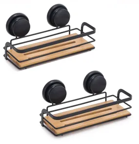 2 Tiers Rustproof Bamboo Corner Shower Caddy Shelves, 2 Pack