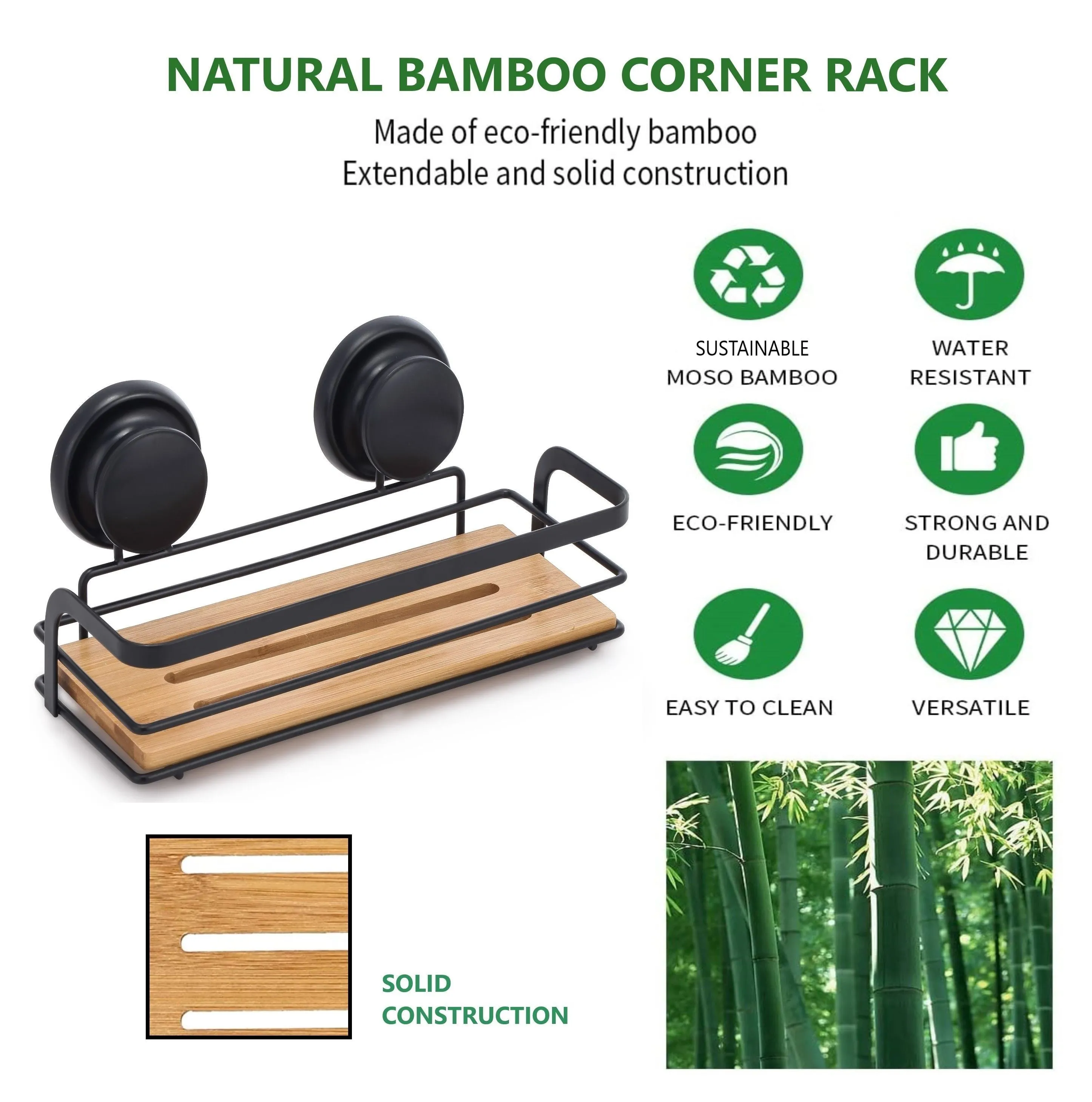 2 Tiers Rustproof Bamboo Corner Shower Caddy Shelves, 2 Pack