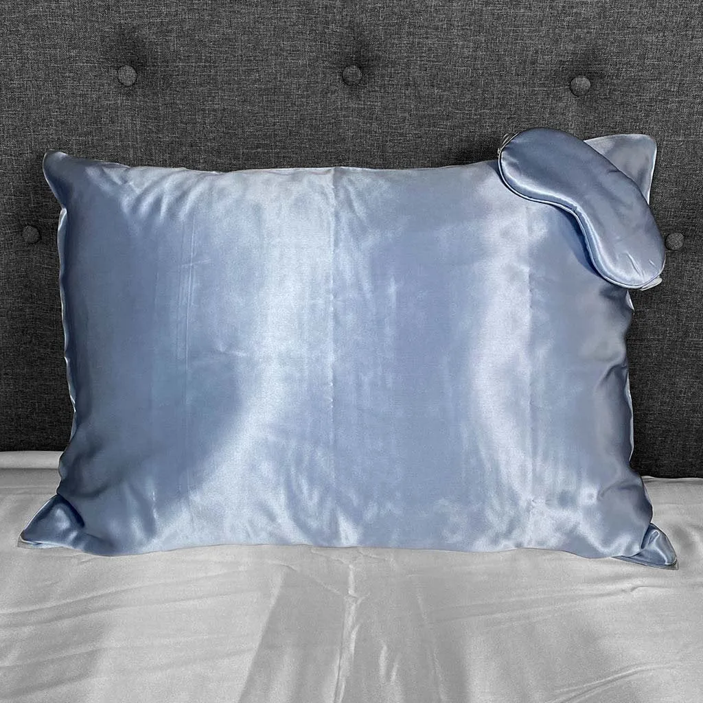 22 Momme Silk Pillowcase & Sleep Mask Gift Set - Steel Blue