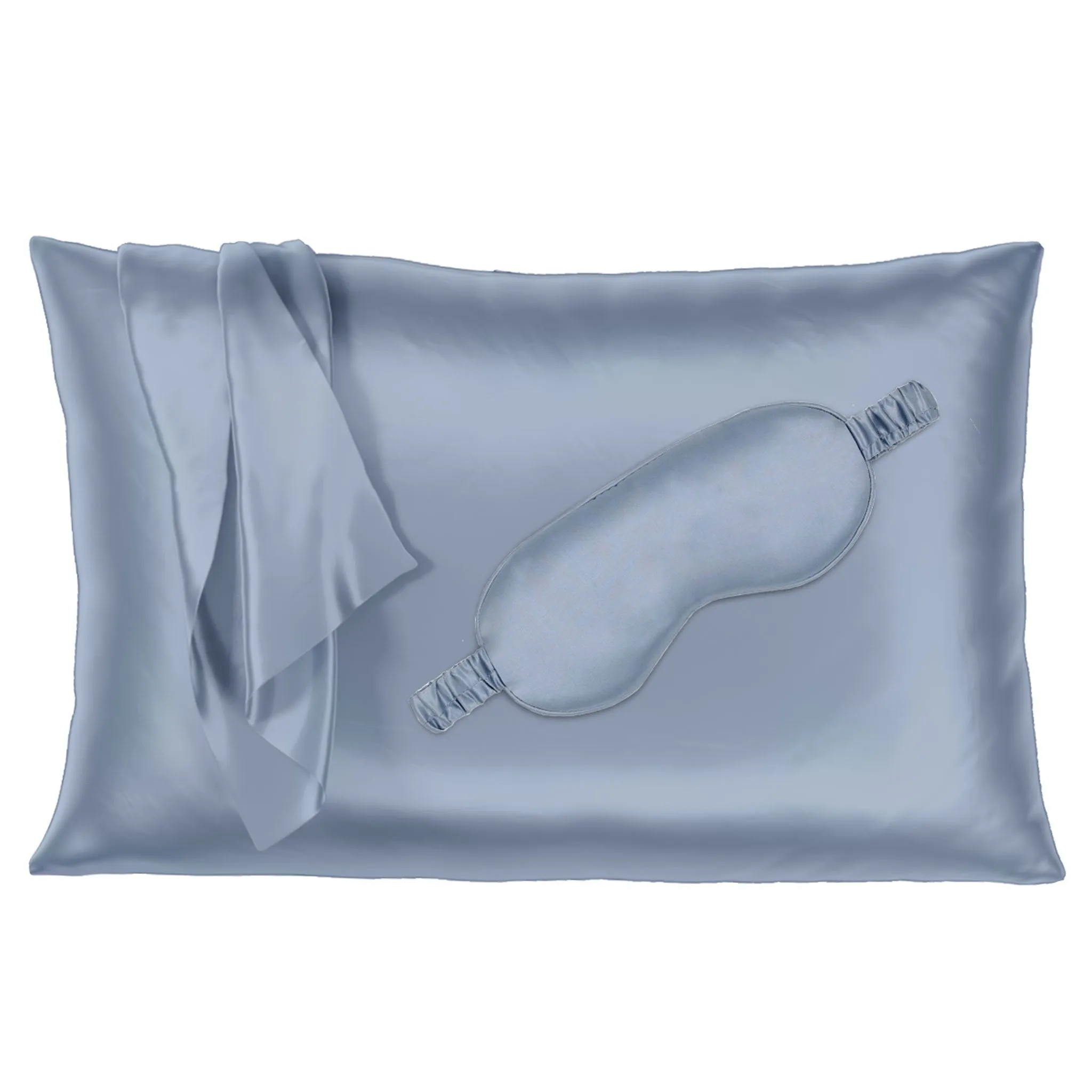 22 Momme Silk Pillowcase & Sleep Mask Gift Set - Steel Blue