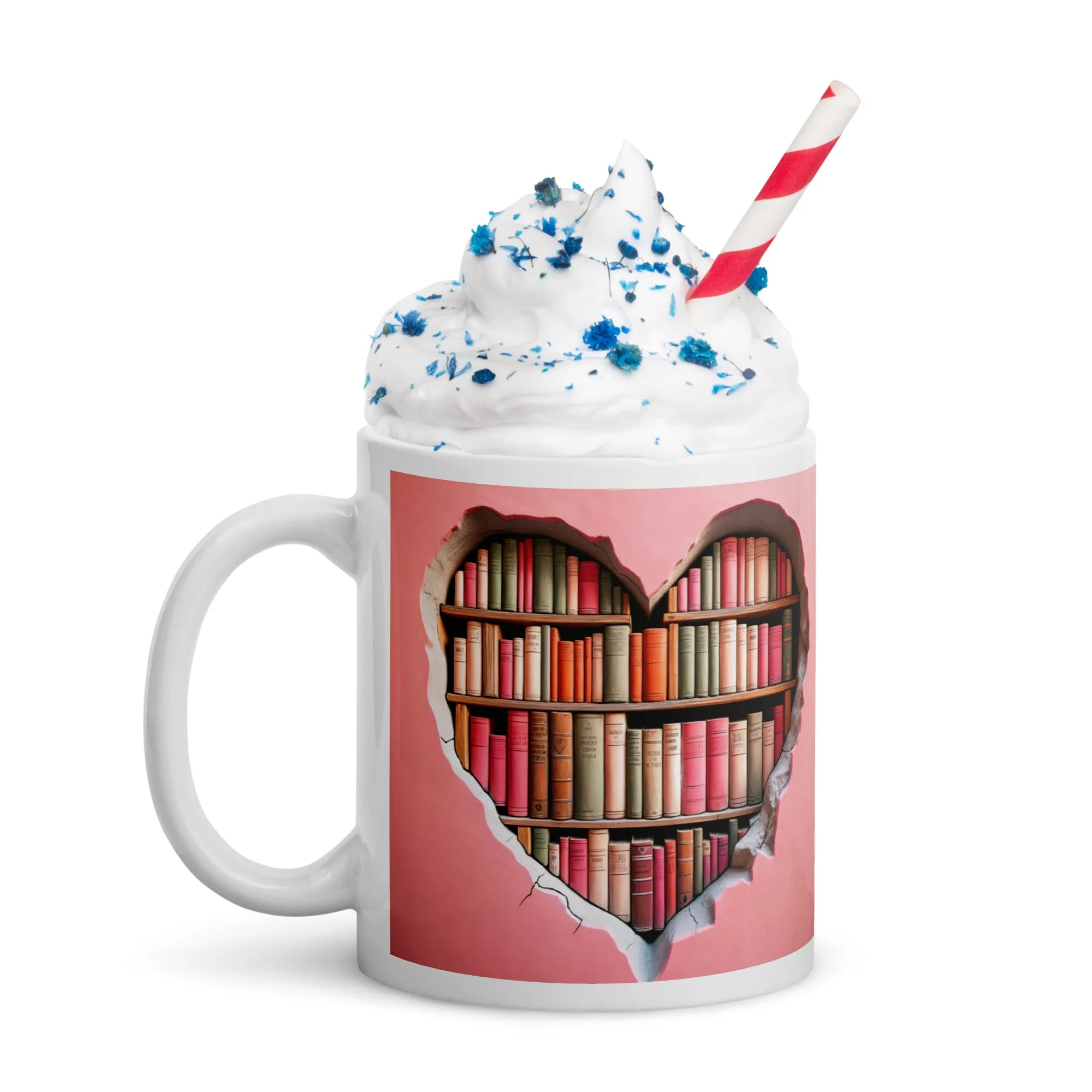 3D Pink Hearts Book Lovers  Mug