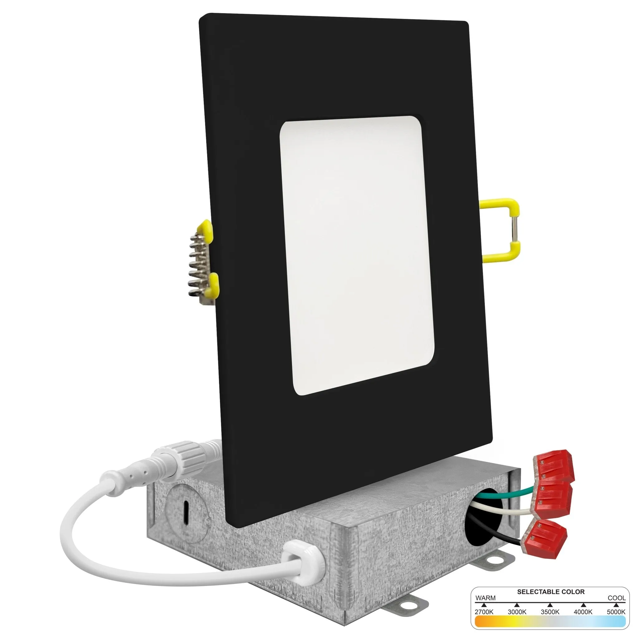 4" Inch Square Black Canless Recessed Lighting Slim LED Wafer Lights - Wet Rated - 5CCT 2700K-5000K - 630LM