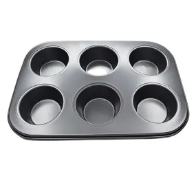 6 in 1 Round Black Muffin & Cupcake Baking Tray – Non-Stick Bakeware for Perfect Muffins BT124