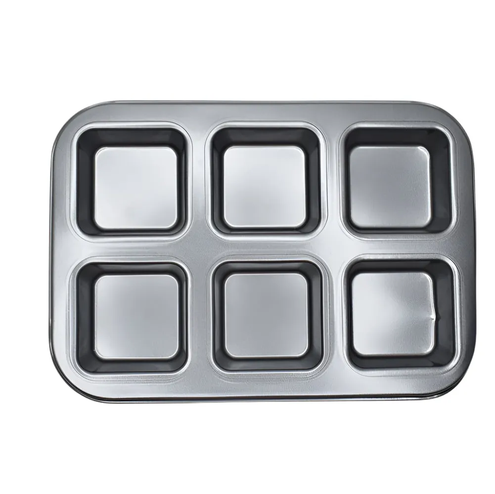 6 in 1 Square Muffin & Cupcake Baking Tray – Non-Stick Bakeware BT202