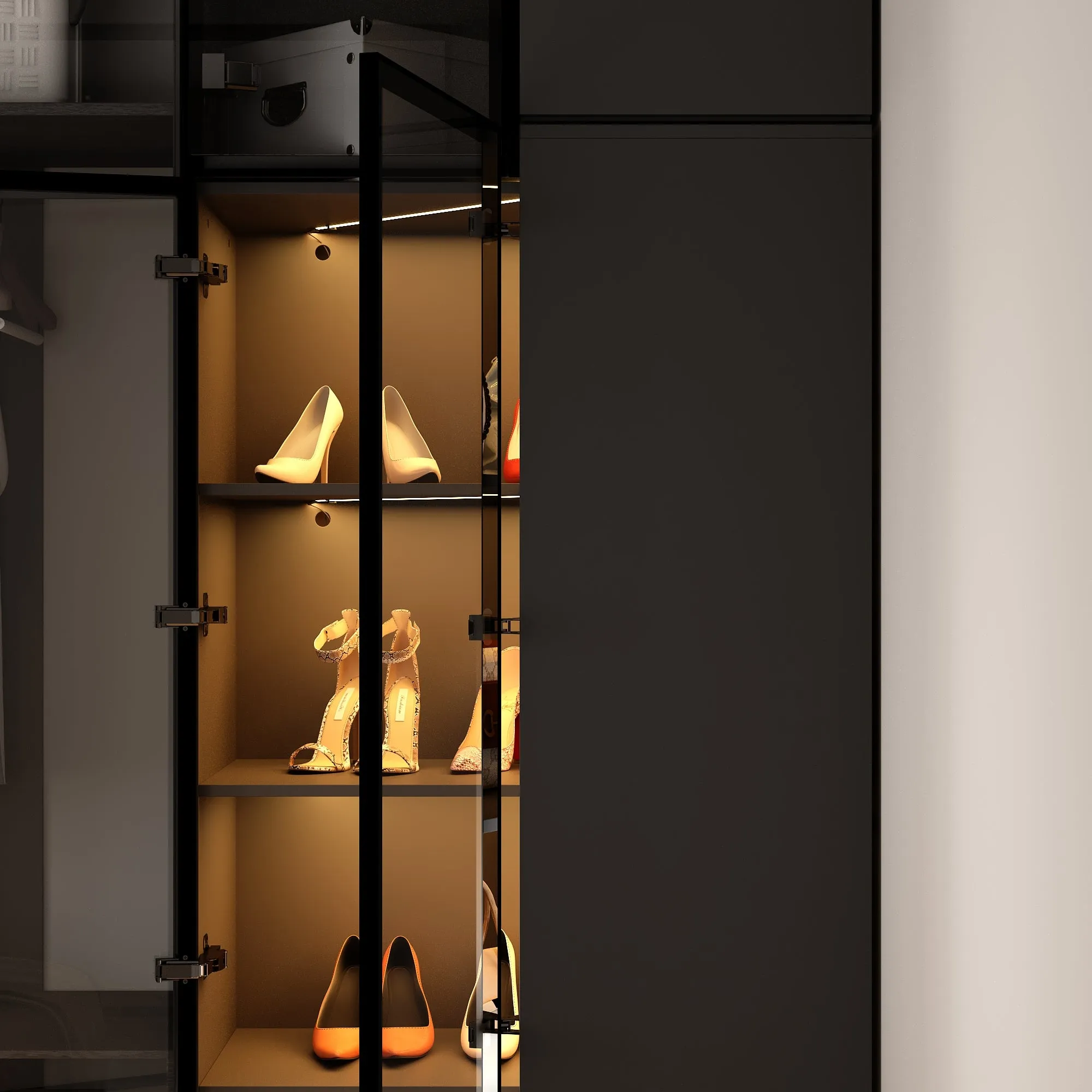 63'' H 4-Layer Corner Bookcase With Glass And Lights