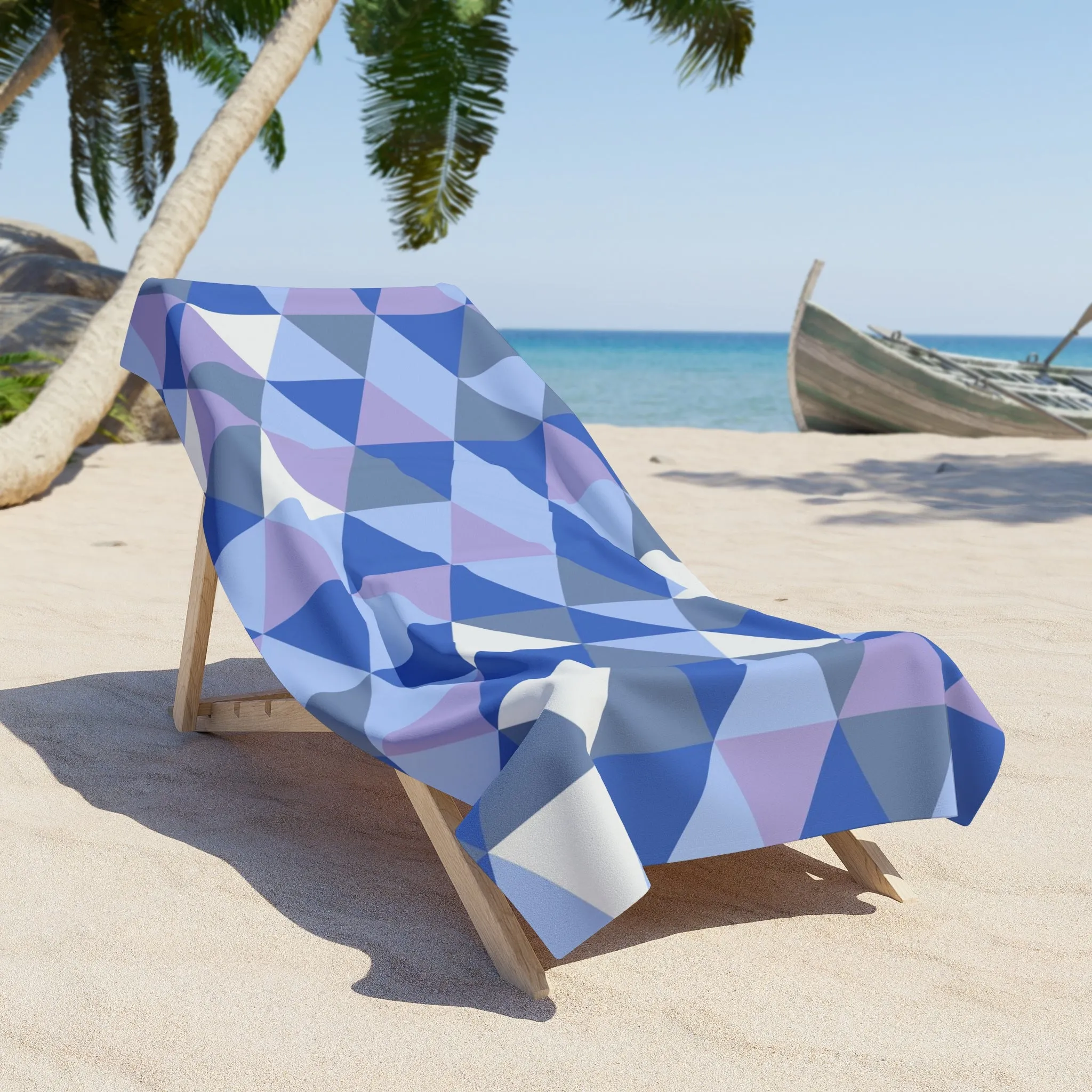 Abstract Bath, Beach Towel | Blue Lavender Geometri