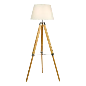 Adjustable Wood Tripod Floor Lamp, Fabric Shade, 145cm