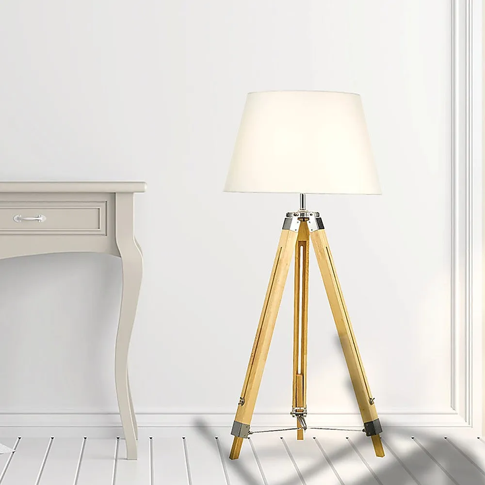 Adjustable Wood Tripod Floor Lamp, Fabric Shade, 145cm