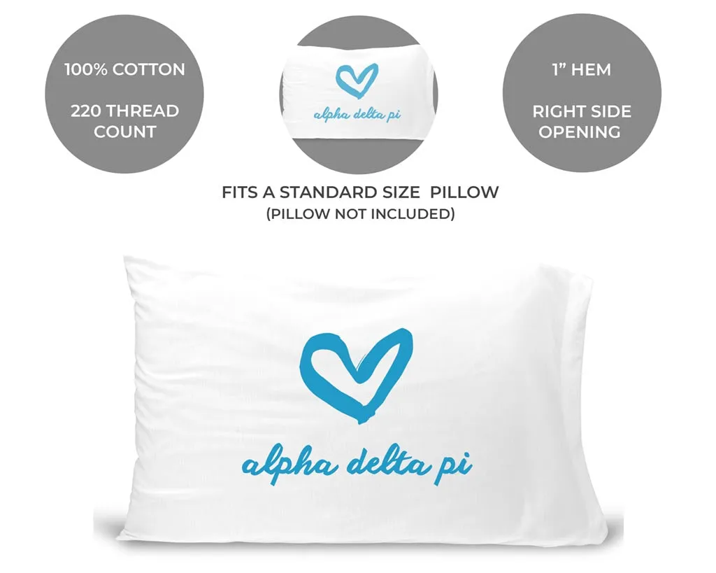 Alpha Delta Pi Sorority Name with Heart Design on Printed Pillowcase