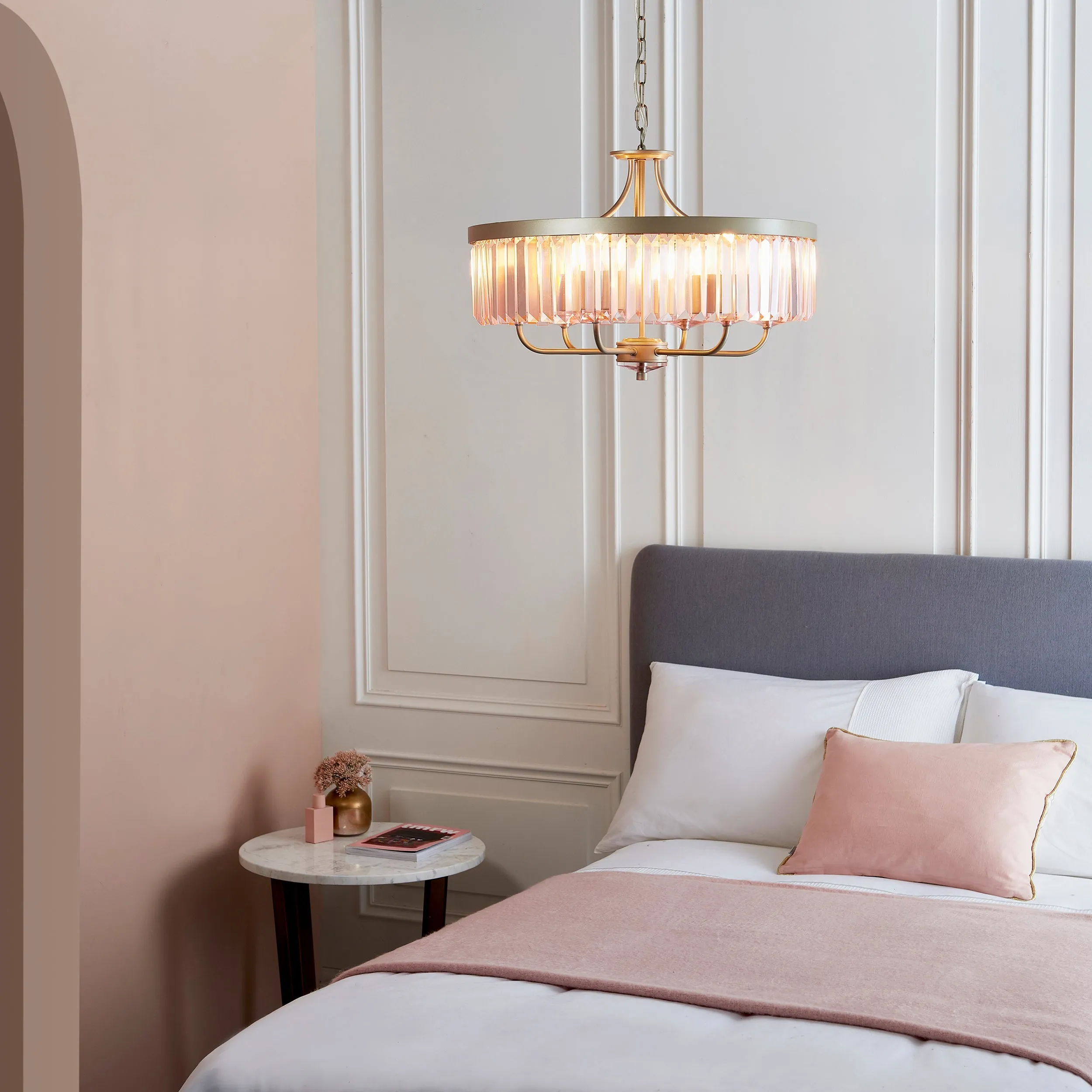 Amos Windsor Chandelier Champagne & Rose Pink