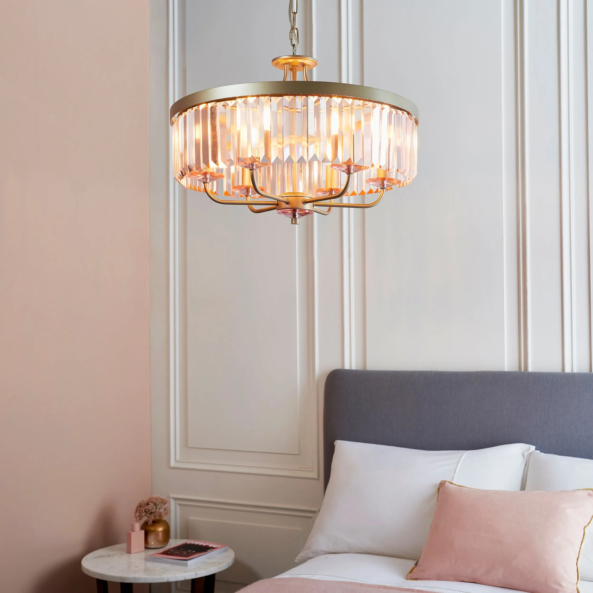 Amos Windsor Chandelier Champagne & Rose Pink