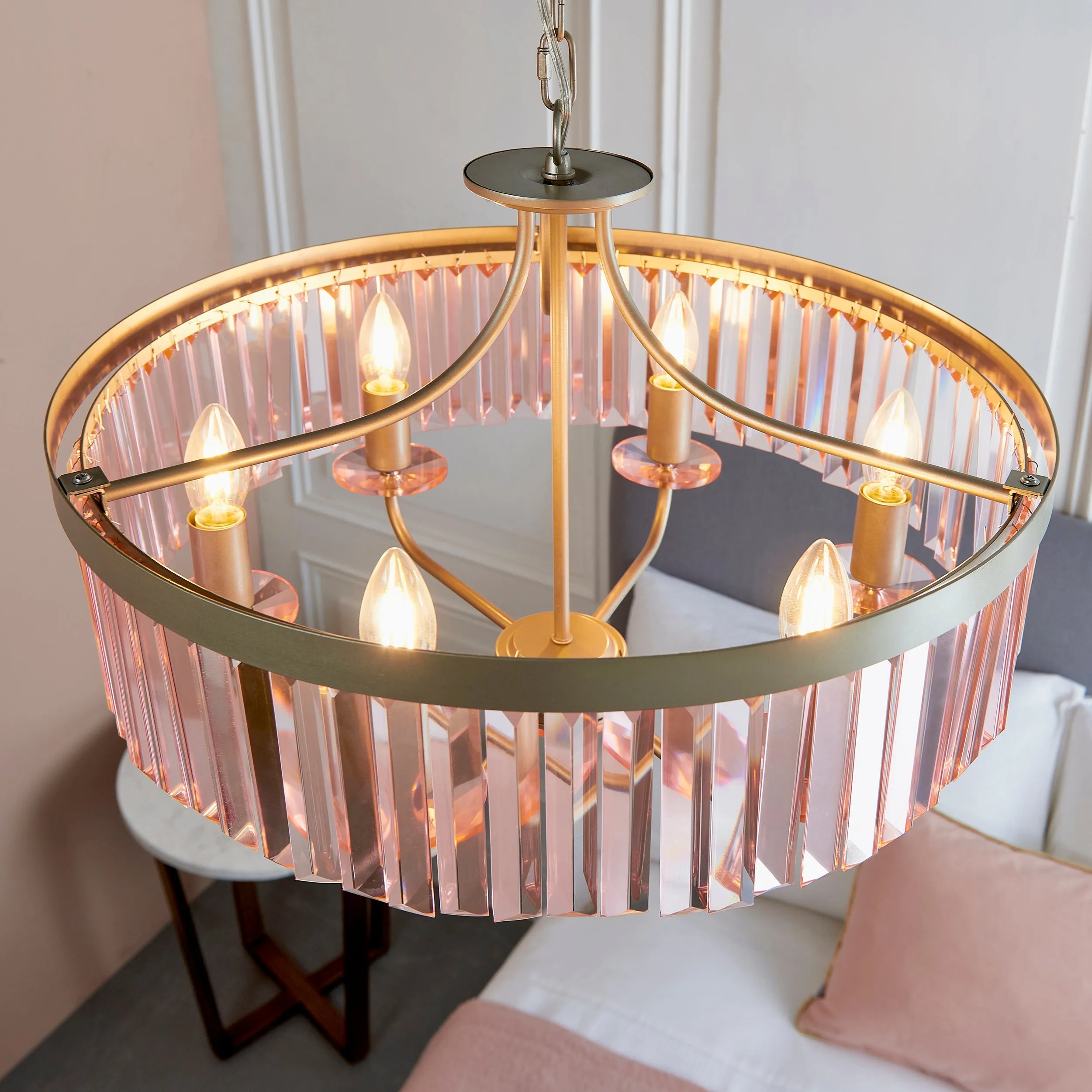 Amos Windsor Chandelier Champagne & Rose Pink