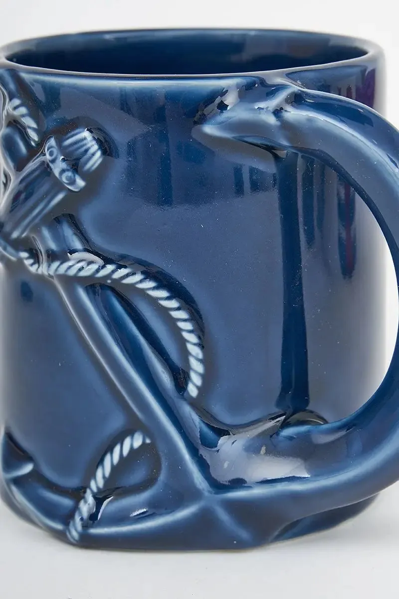 Anchor in Relief Navy Ceramic Coffee Mug