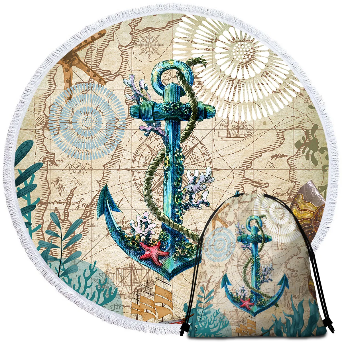 Anchor Love Round Beach Towel