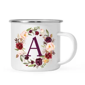 Andaz Press 11 oz Fall Autumn Burgundy Marsala Floral Wreath Monogram Campfire Coffee Mug