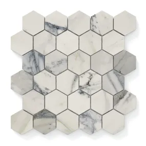 Aniston 2x2 Matte Porcelain Hexagon Mosaic Tile in Calacatta Antico