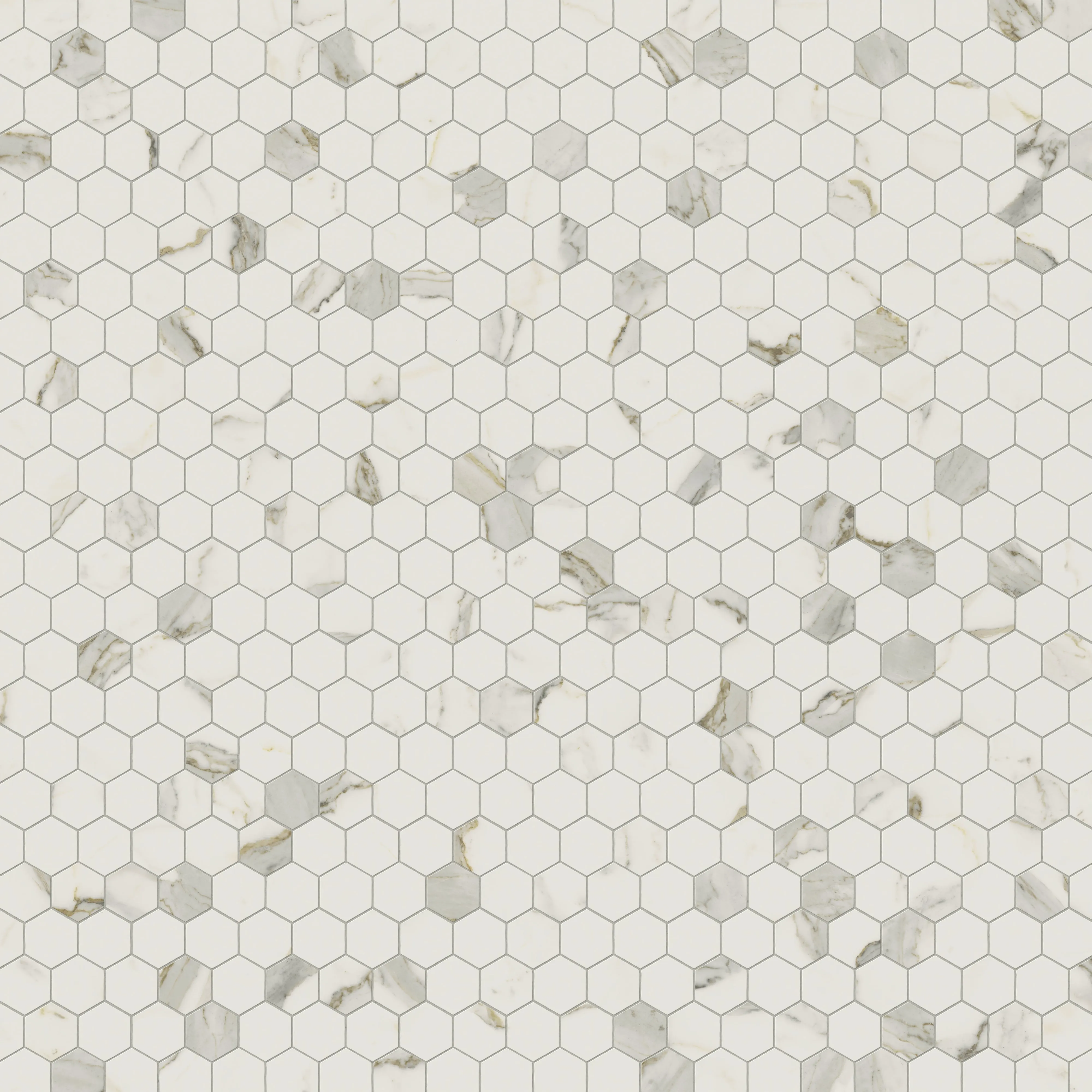 Aniston 2x2 Matte Porcelain Hexagon Mosaic Tile in Calacatta Top