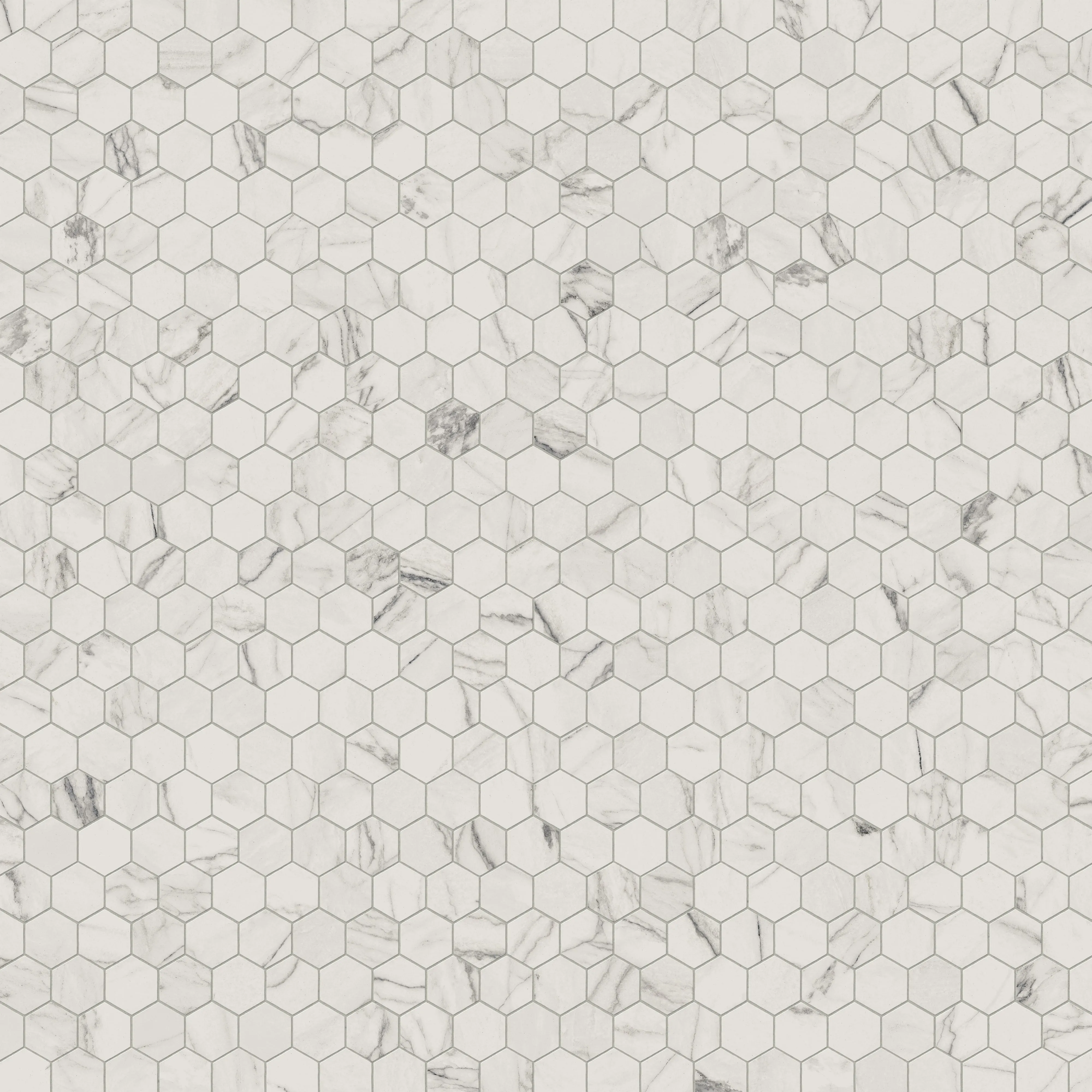 Aniston 2x2 Polished Porcelain Hexagon Mosaic Tile in Calacatta Quarzite