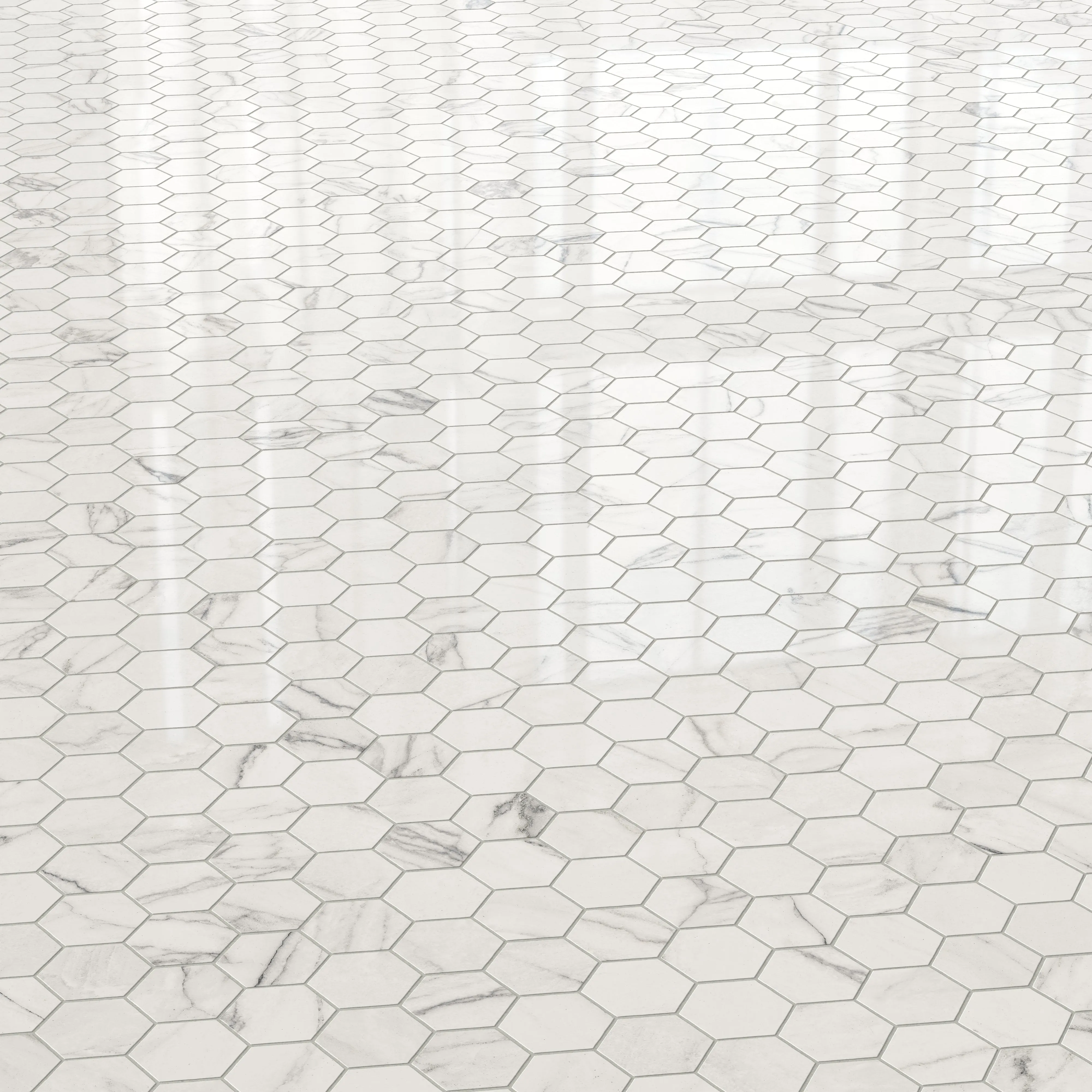 Aniston 2x2 Polished Porcelain Hexagon Mosaic Tile in Calacatta Quarzite