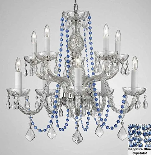 Authentic All Crystal Chandelier Chandeliers Lighting With Sapphire Blue Crystals Perfect For Living Room Dining Room Kitchen Kid'S Bedroom H25" W24" - G46-B82/Cs/1122/5 5