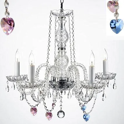 Authentic Empress Crystal(Tm) Chandelier Lighting Chandeliers With Blue And Pink Crystal Hearts H25" X W24" - G46-B85/B21/384/5