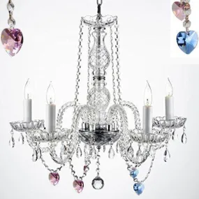 Authentic Empress Crystal(Tm) Chandelier Lighting Chandeliers With Blue And Pink Crystal Hearts H25" X W24" - G46-B85/B21/384/5