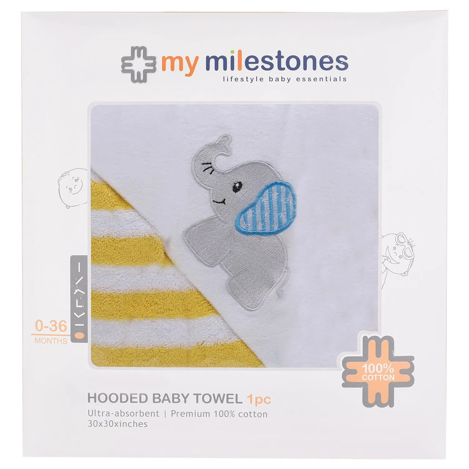 Baby Hooded Towel - Modern Stripes - Yellow/White