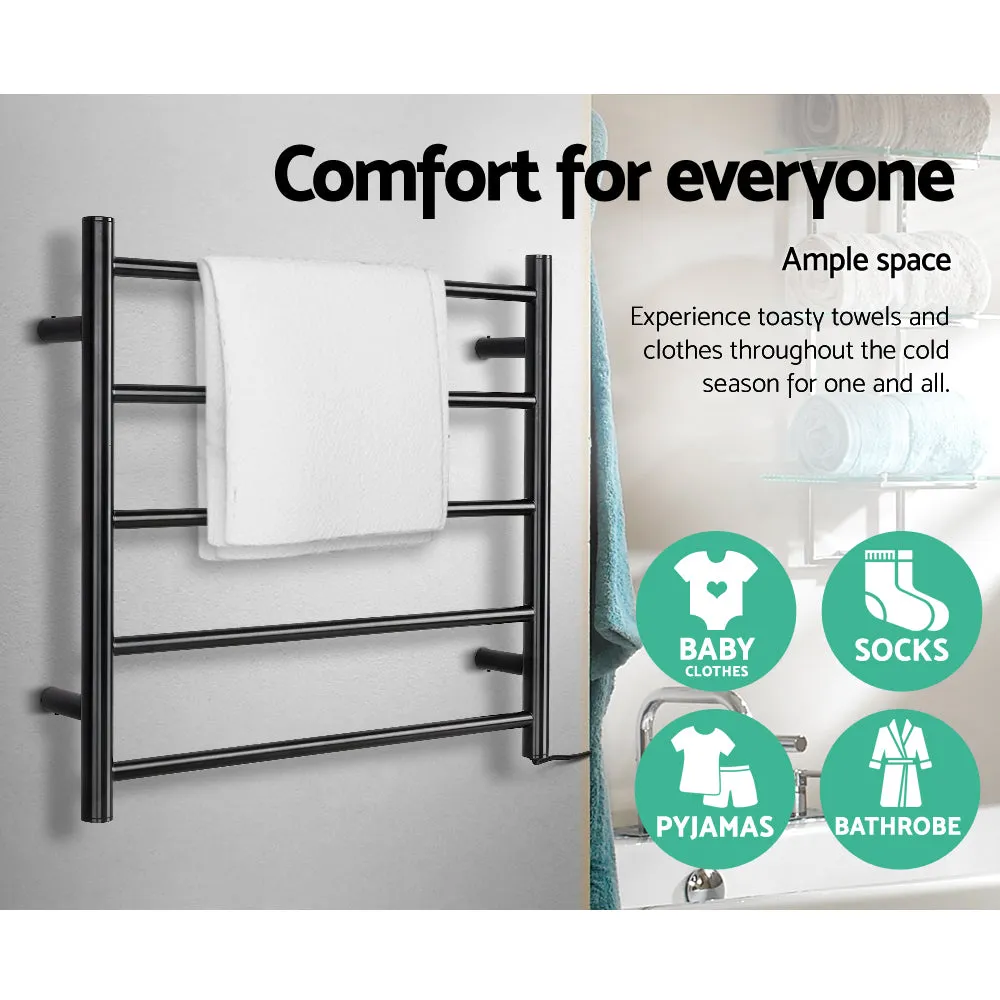 Bathroom Electric Heated Towel Rail Rack Heating 5 Rods Black