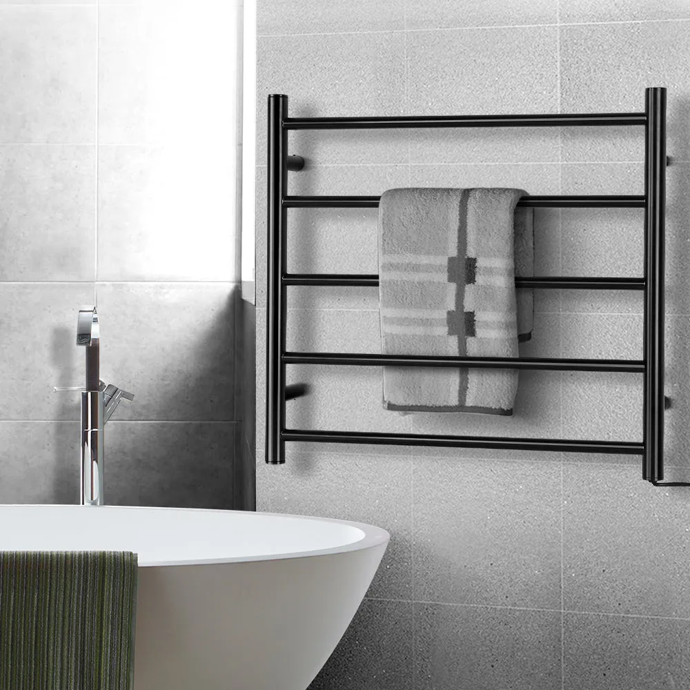 Bathroom Electric Heated Towel Rail Rack Heating 5 Rods Black