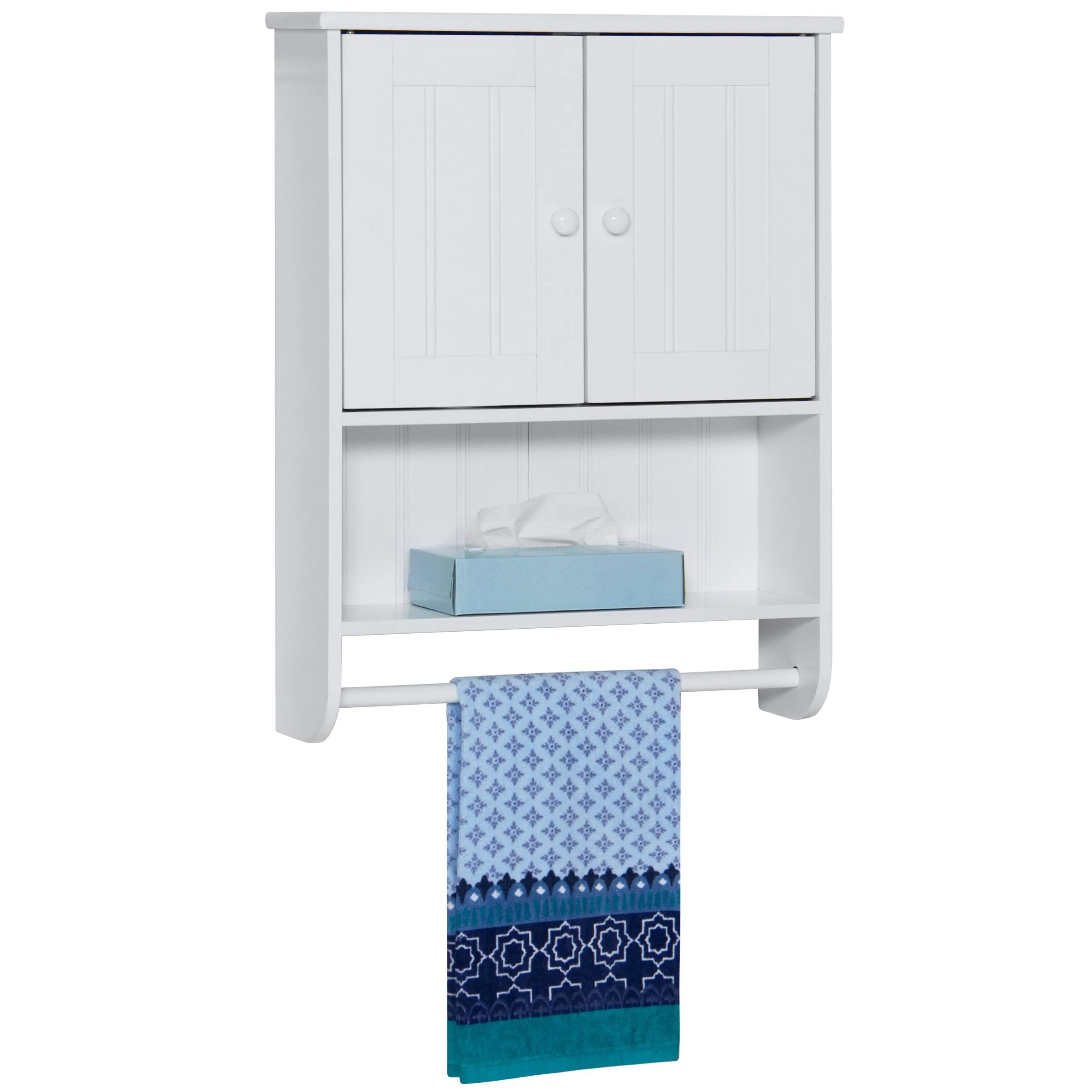 Bathroom Wall Storage Organization Cabinet w/ Double Doors, Towel Bar