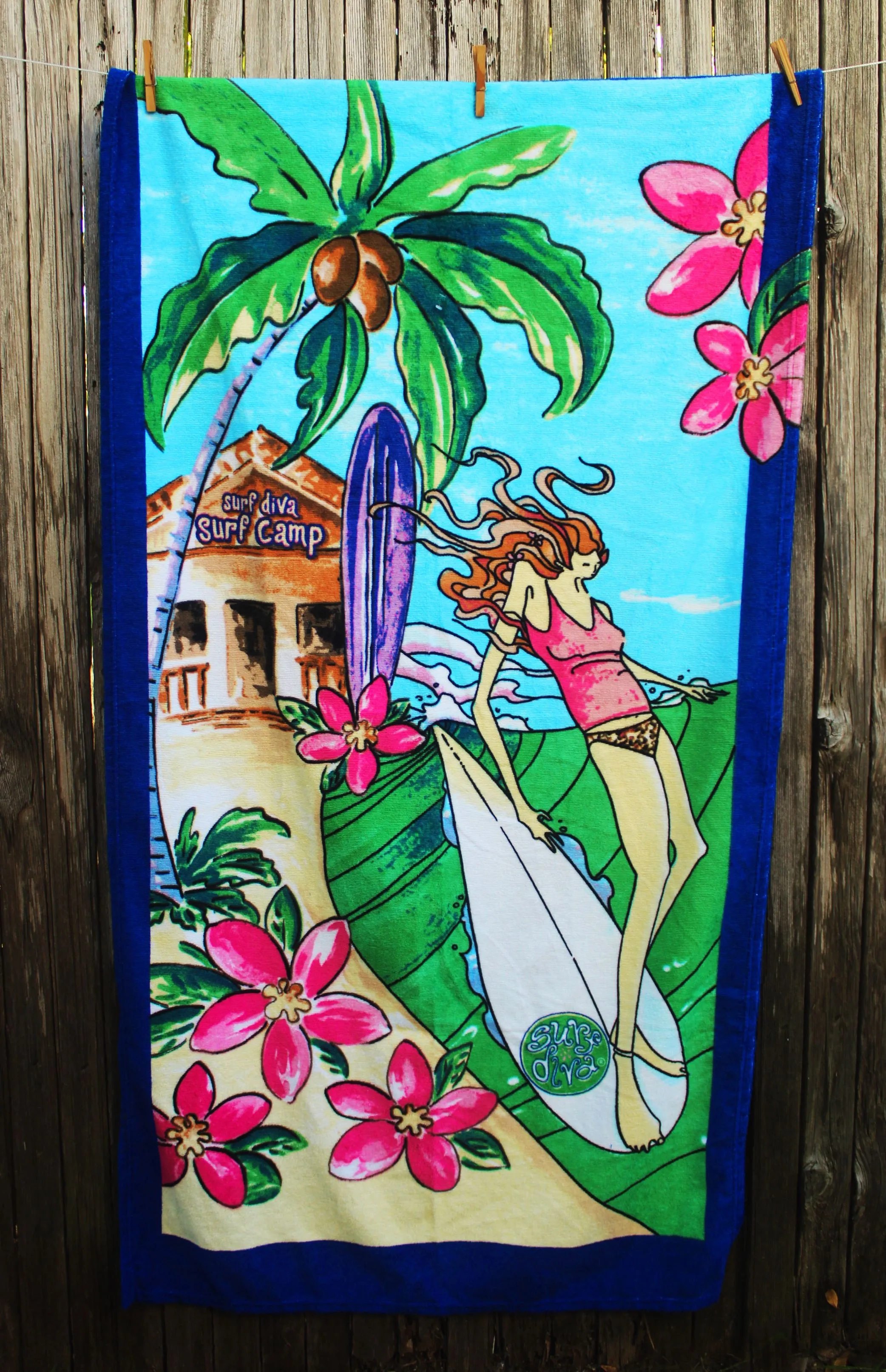 BEACH TOWEL with Surf Diva Surf Camp (super colorful)