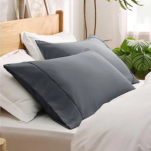 Bedsure Queen Pillow Cases Set of 2 - Dark Grey Polyester Microfiber Pillowcase 2 Pack, Super Soft and Cozy Gray Pillow Case Covers with Envelop Closure, 20x30 Inches