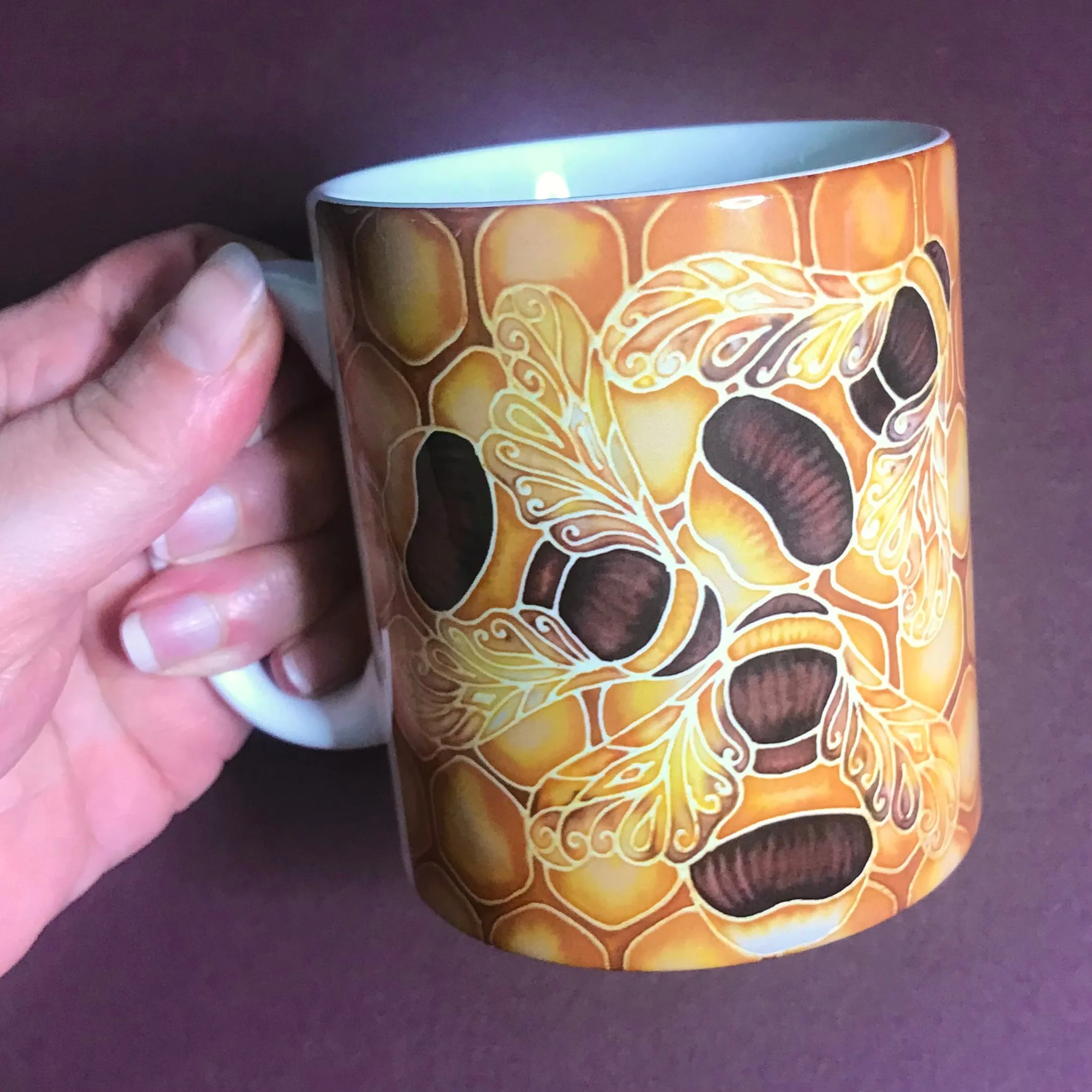 Bees and Honeycomb Mug and Coaster Set - Golden Bumble Bees Mug Gift - Gold Caramel Bee Gift